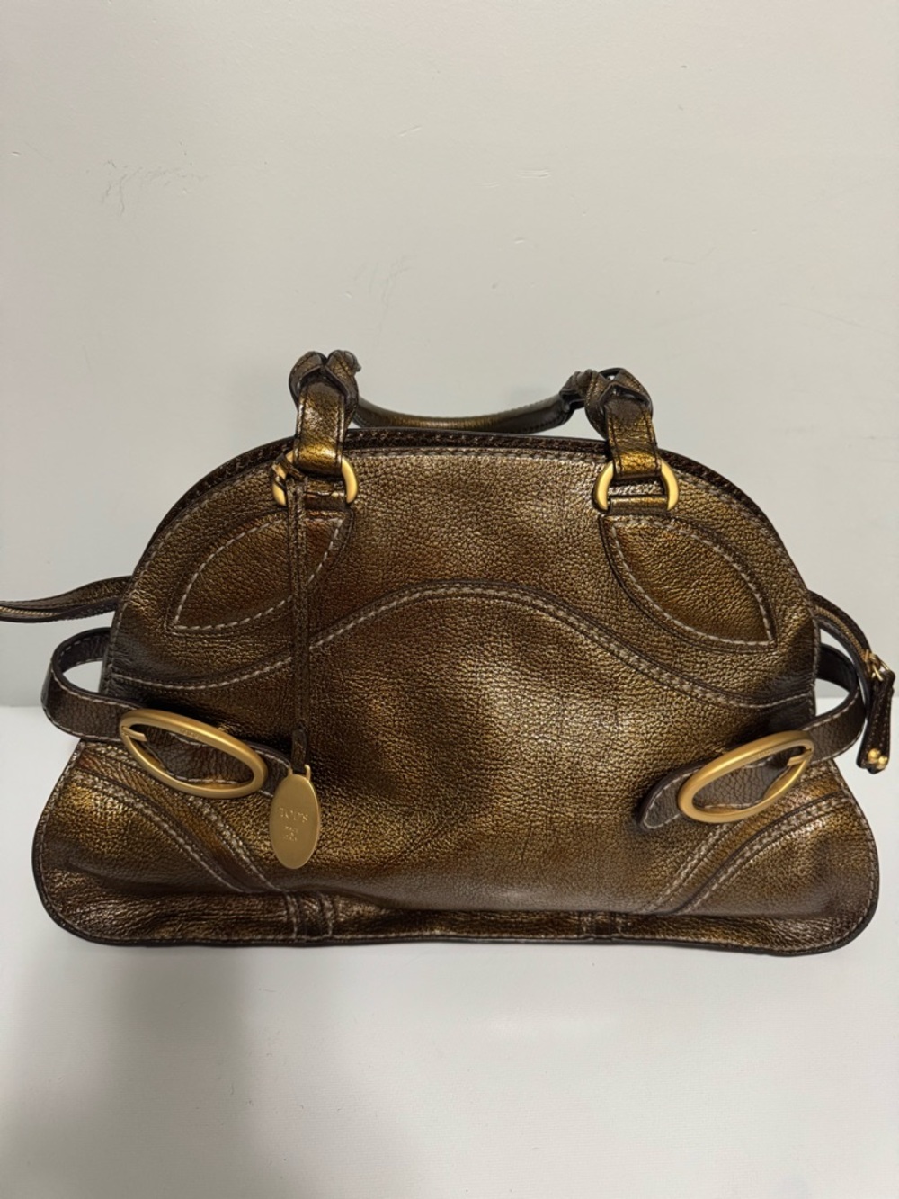 Tod's Bronze Metallic Leather Trecia Baulleto satchel bag